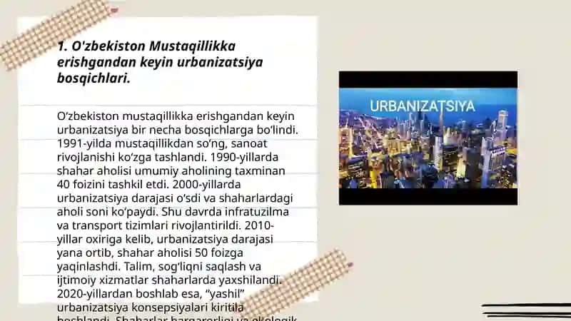 Mustaqillik yillarida O'zbekistonda urbanizatsiya jarayonining rivojlanishi 3