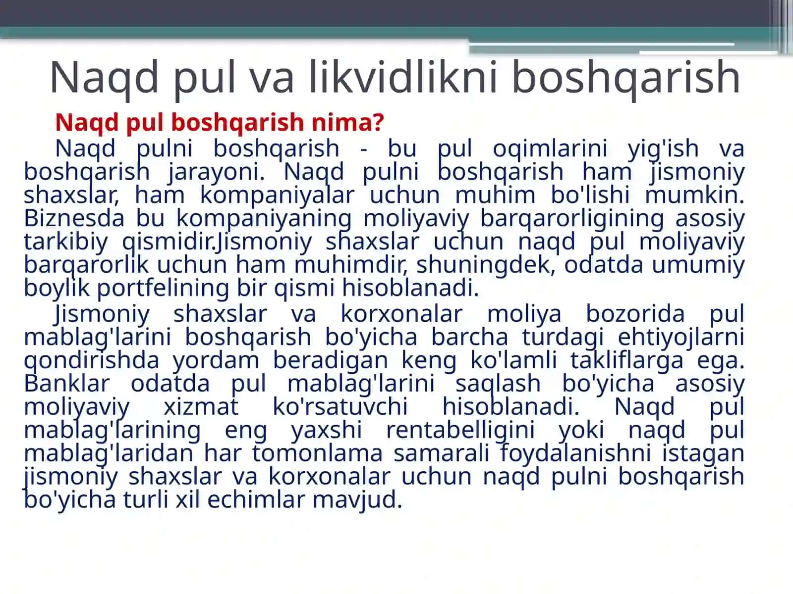 Naqd pul va likvidlikni boshqarish 3