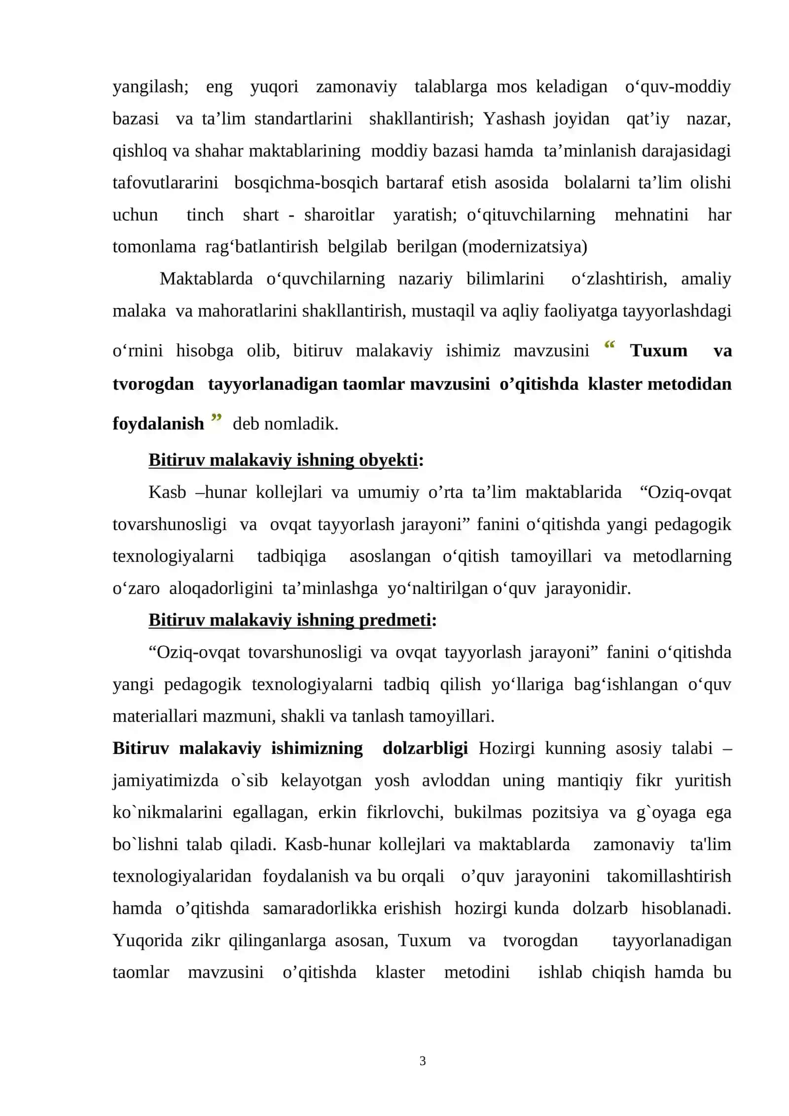 Tuxum va tvorogdan tayyorlanadigan taomlar mavzusini o’qitishda klaster metodidan foydalanish 3