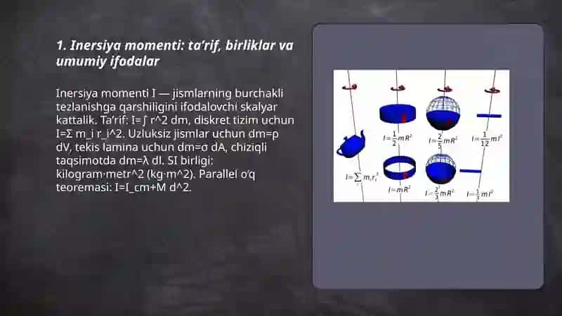 Turli shakldagi jismlarning inersiya momentlarini hisoblash 3