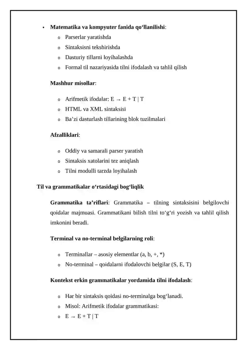 Kontekst erkin tillar (Kontekstsiz grammatikalar) 3