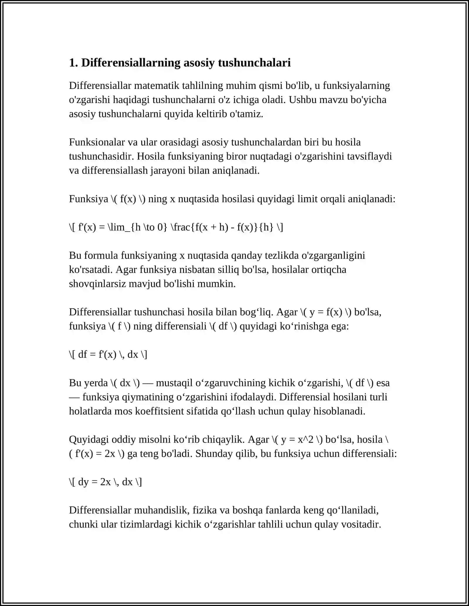 YUQORI TARTIBLI HOSILA VA DIFFERENSIALLAR. DIFFERENSIAL HISOBNING ASOSIY TEOREMALARI 3