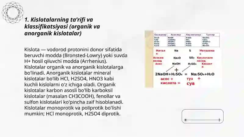 Kislota va tuzlar, ularni tabiatda tarqalishi, nomlanishi, olinishi va kimyoviy xossalari 3