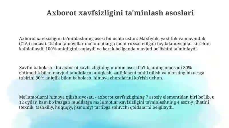 Axborot xavfsizligini taminlash 3