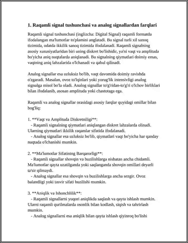 RAQAMLI QURILMALARDA QO‘LLANILADIGAN SIGNALLARNING ASOSIY KO‘RINISHLARI, PARAMETRLARI VA SHAKLLARI 3