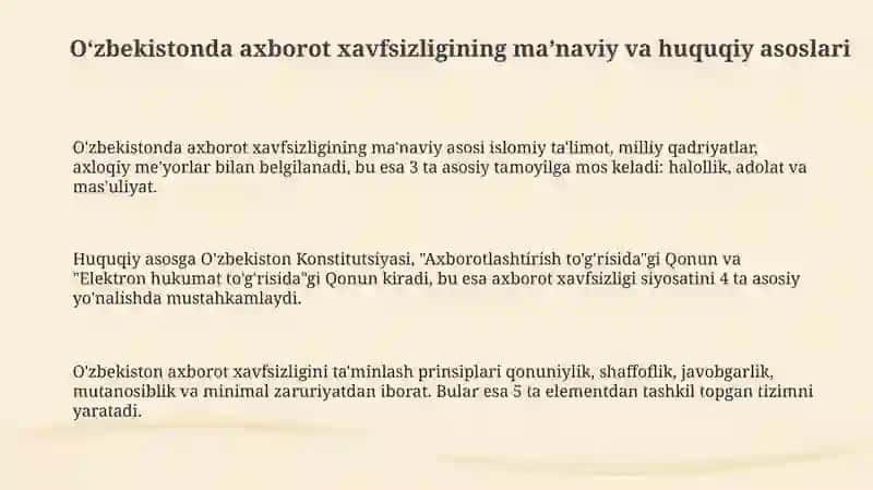 O'zbekistonda axborot xavfsizligining ma’naviy va huquqiy asoslari 3