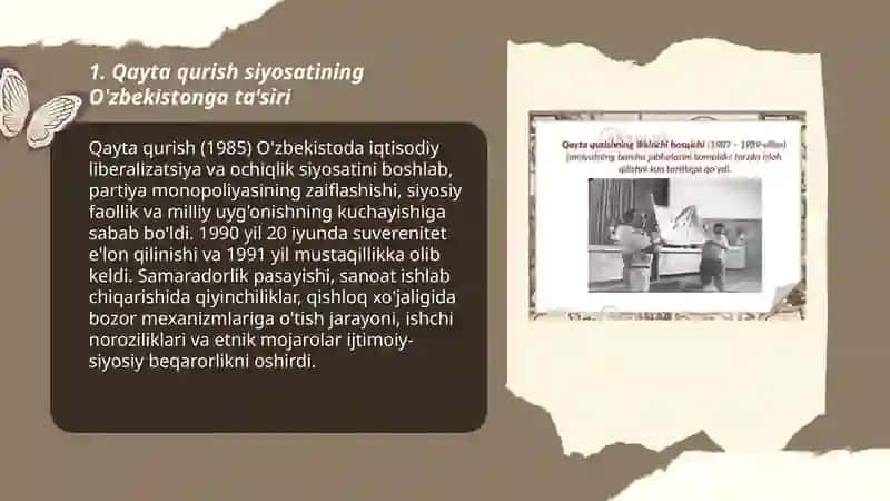 Qayta qurish yillarida O'zbekistondagi ijtimoiy-siyosiy vaziyat 3