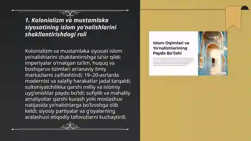islom oqimlari va yoʻnalishlarining paydo boʻlish sabablari va etiqoddagi boʻlinishlarning sabablari va oqibatlari 3