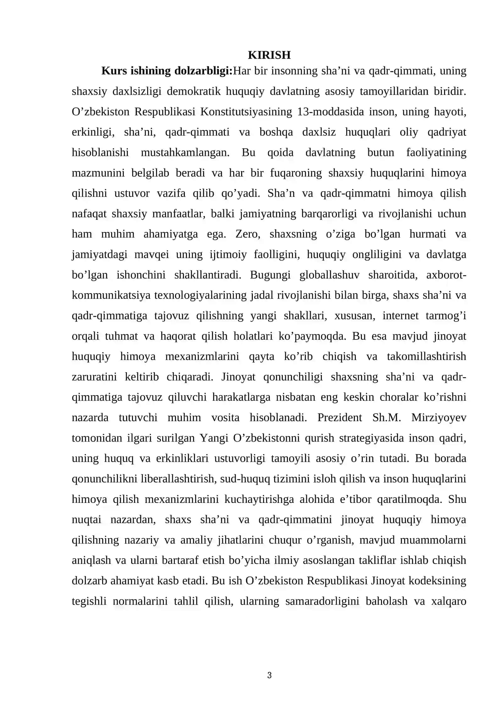 O’ZBEKISTON RESPUBLIKASIDA SHAXS SHA’NI VA QADR-QIMMATINI JINOIY HUQUQIY HIMOYA QILISH 3
