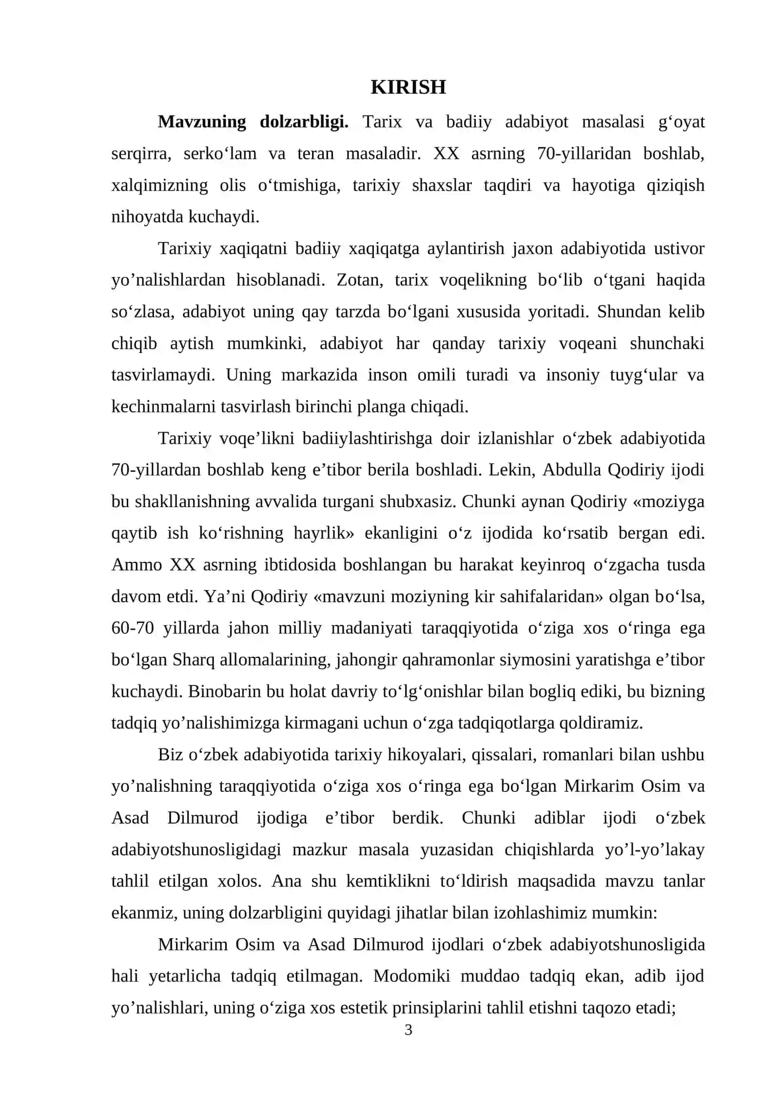 Tarixiy qissalarda voqelik va badiiy tasvir uyg’unligi (Mirkarim Osim va Asad Dilmurod qissalari misolida) 3