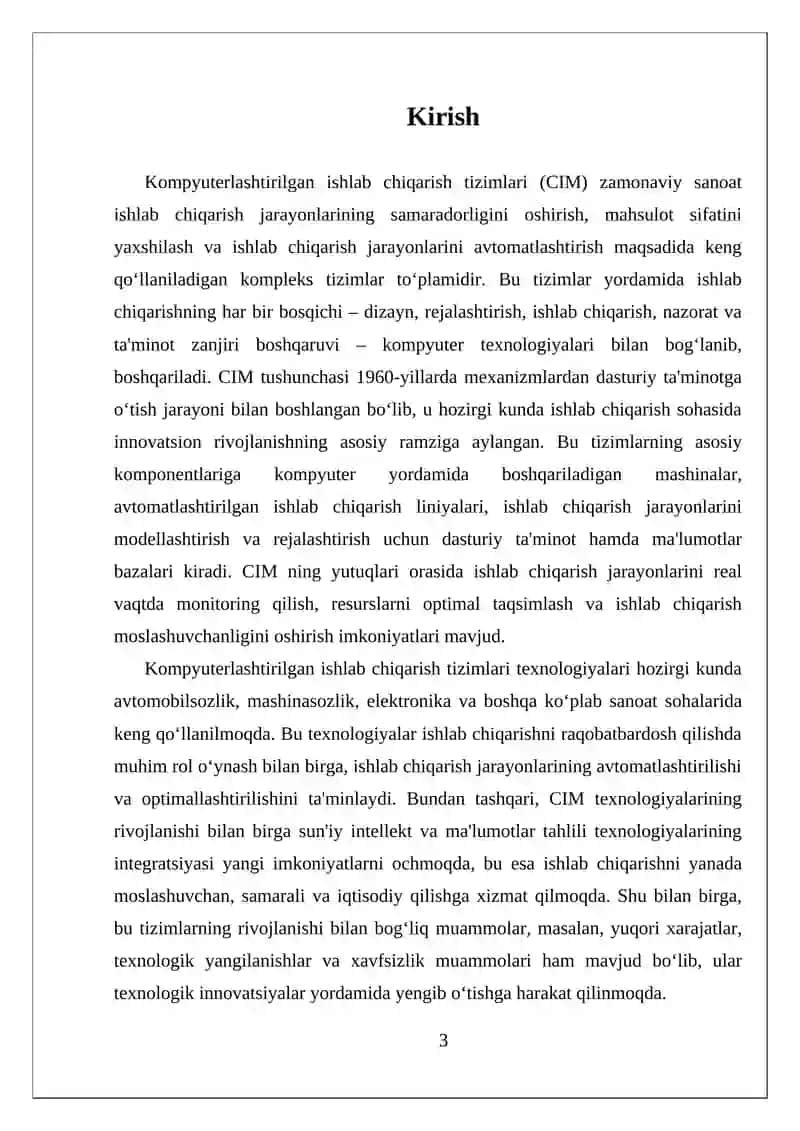 KOMPYUTERLASHTIRILGAN ISHLAB CHIQARISH TIZIMLARI (CIM) TUSHUNCHASI 3