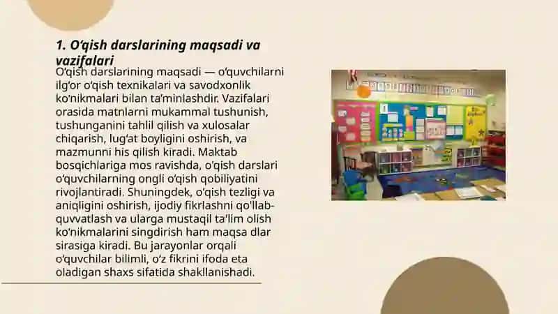 Boshlangʻich sinfda oʻqish darslarini tashkil etish 3