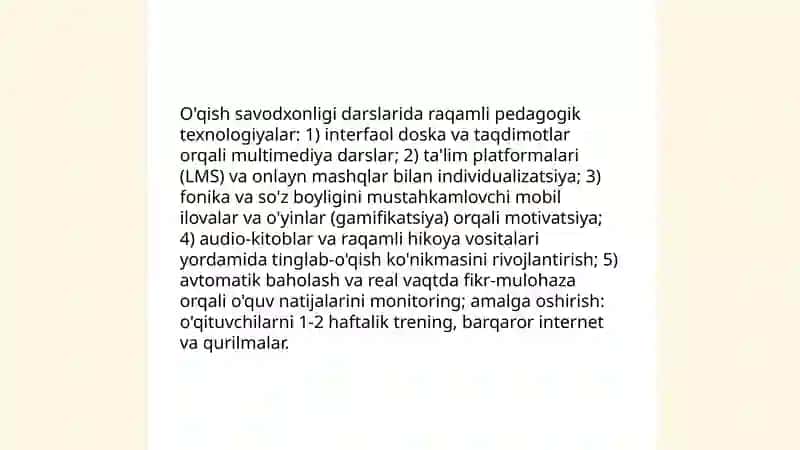 O'qish savodxonligi darsni tashkil etishda inavatsiyadan foydalanish 3