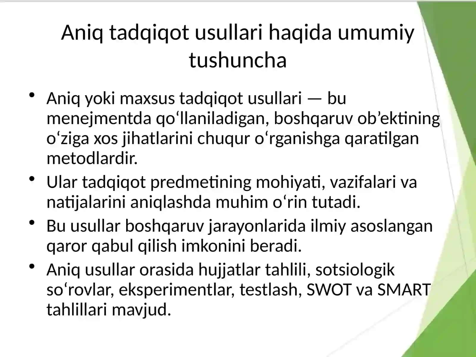 Menejmentda aniq (maxsus) tadqiqot usullari 3