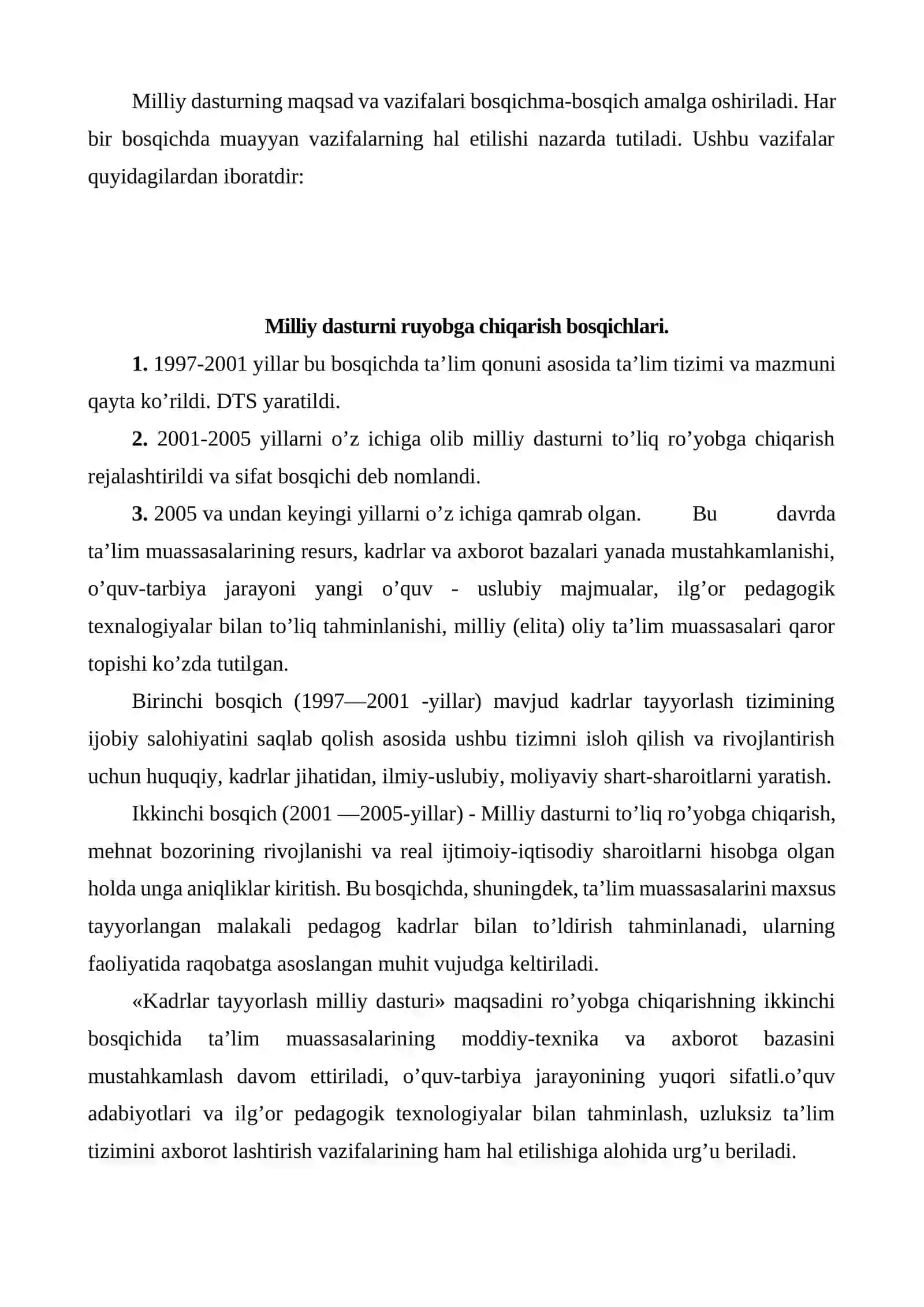 O’zbekiston Respublikasi Kadrlar tayyorlash milliy dasturining o’ziga xosligi 3