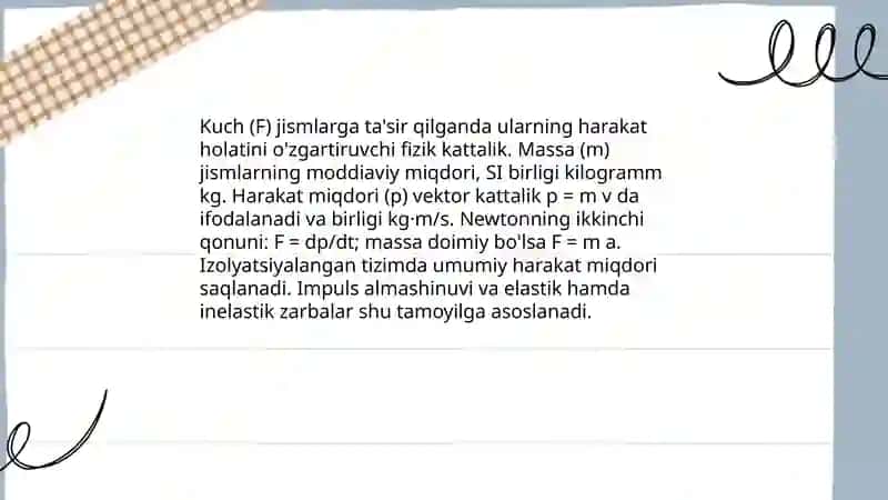 Kuch massa harakat miqdori 3
