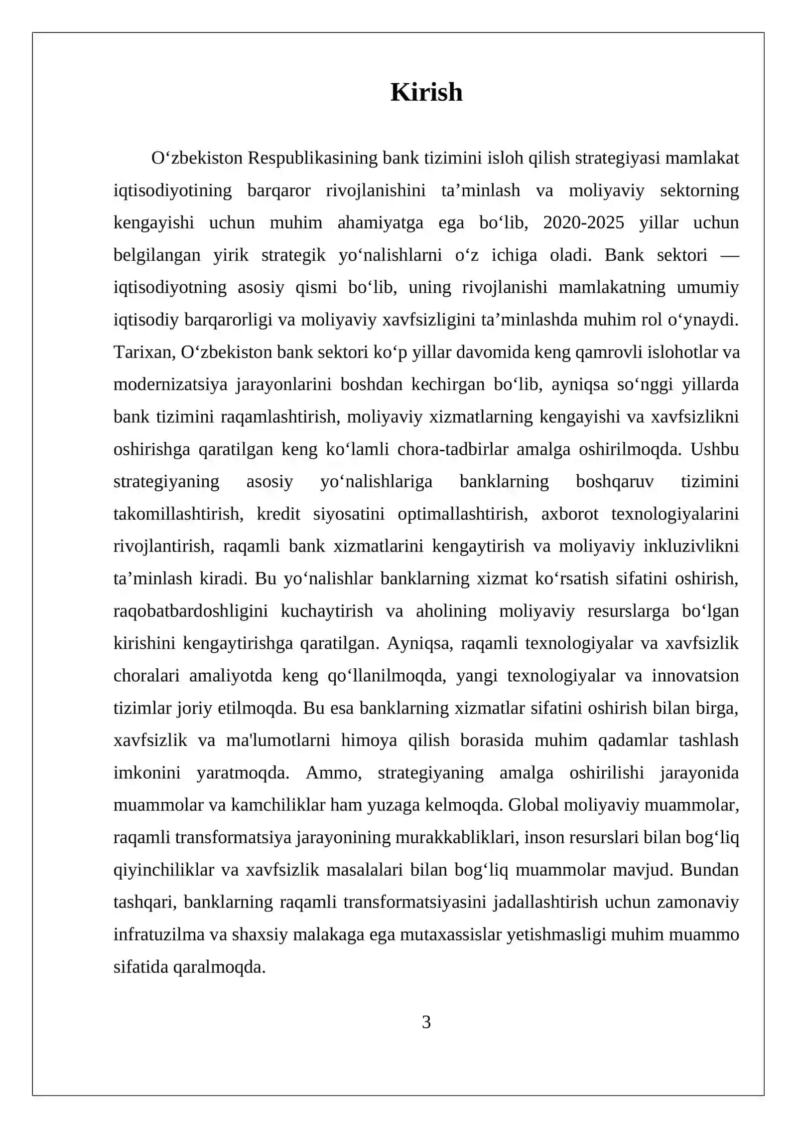 2020-2025 YILLARGA MO'LJALLANGAN O’ZBEKISTAN RESPUBLIKASINING BANK TIZIMINI ISLOX QILISH STRATEGIYASINING ASOSIY YO'NALISHLARI VA AMALIYOTGA TADBIQ ETILISHI HOLATI TAHLILI 3