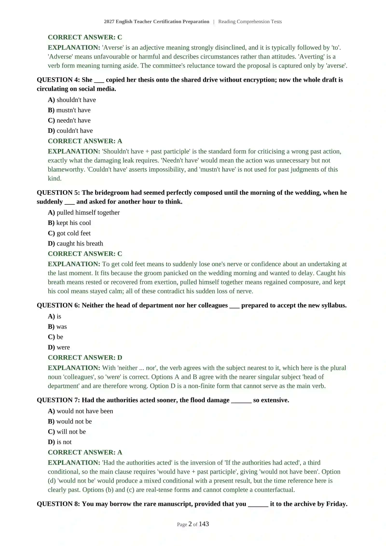 English Teacher Certification Preparation | Reading Comprehension Tests 3