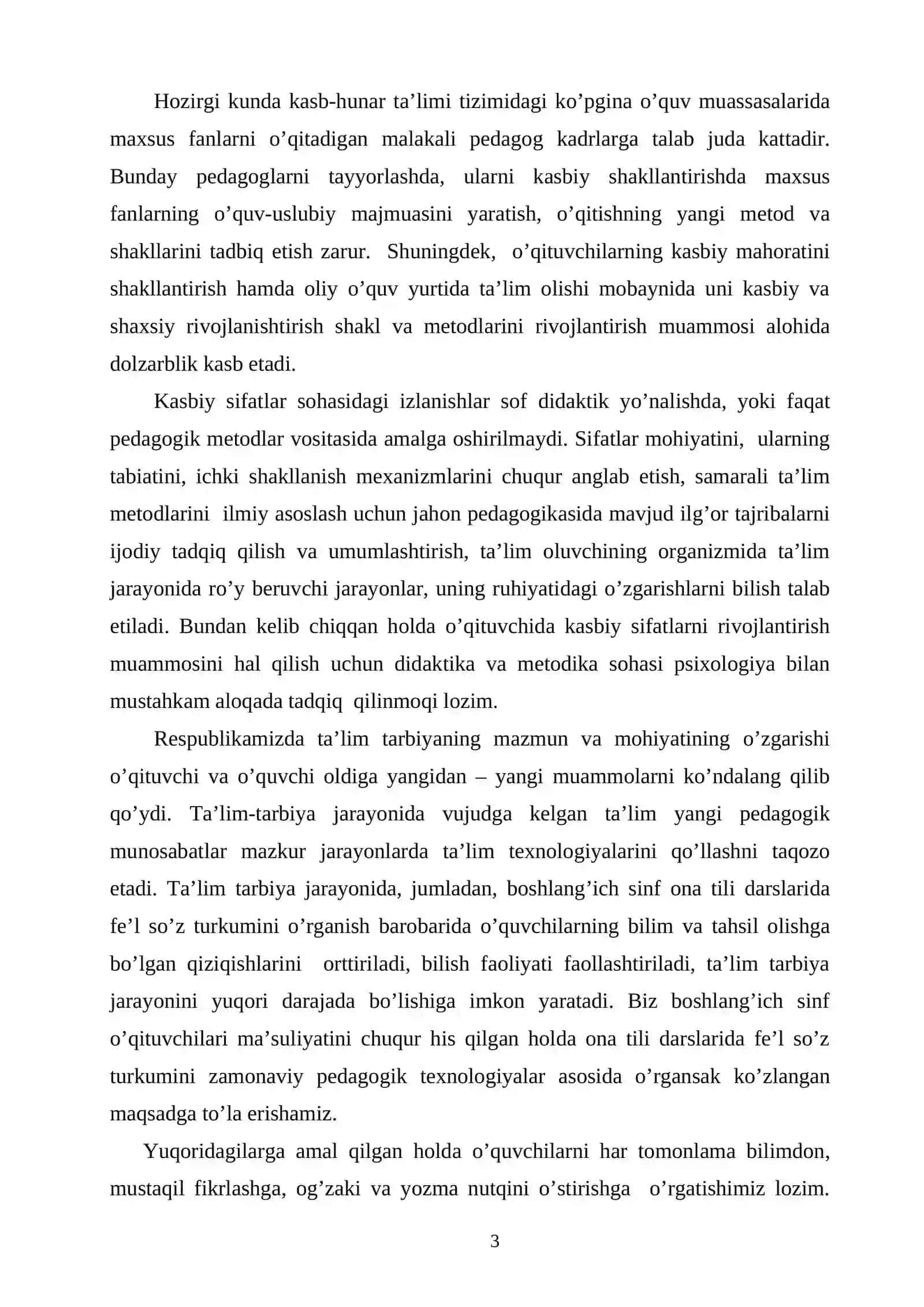 B O B. BOSHLANG’ICH SINF ONA TILI DARSLARIDA FE’LNING VAZIFA SHAKLLARINI O’RGATISHNING NAZARIY-METODIK ASOSLARI 3
