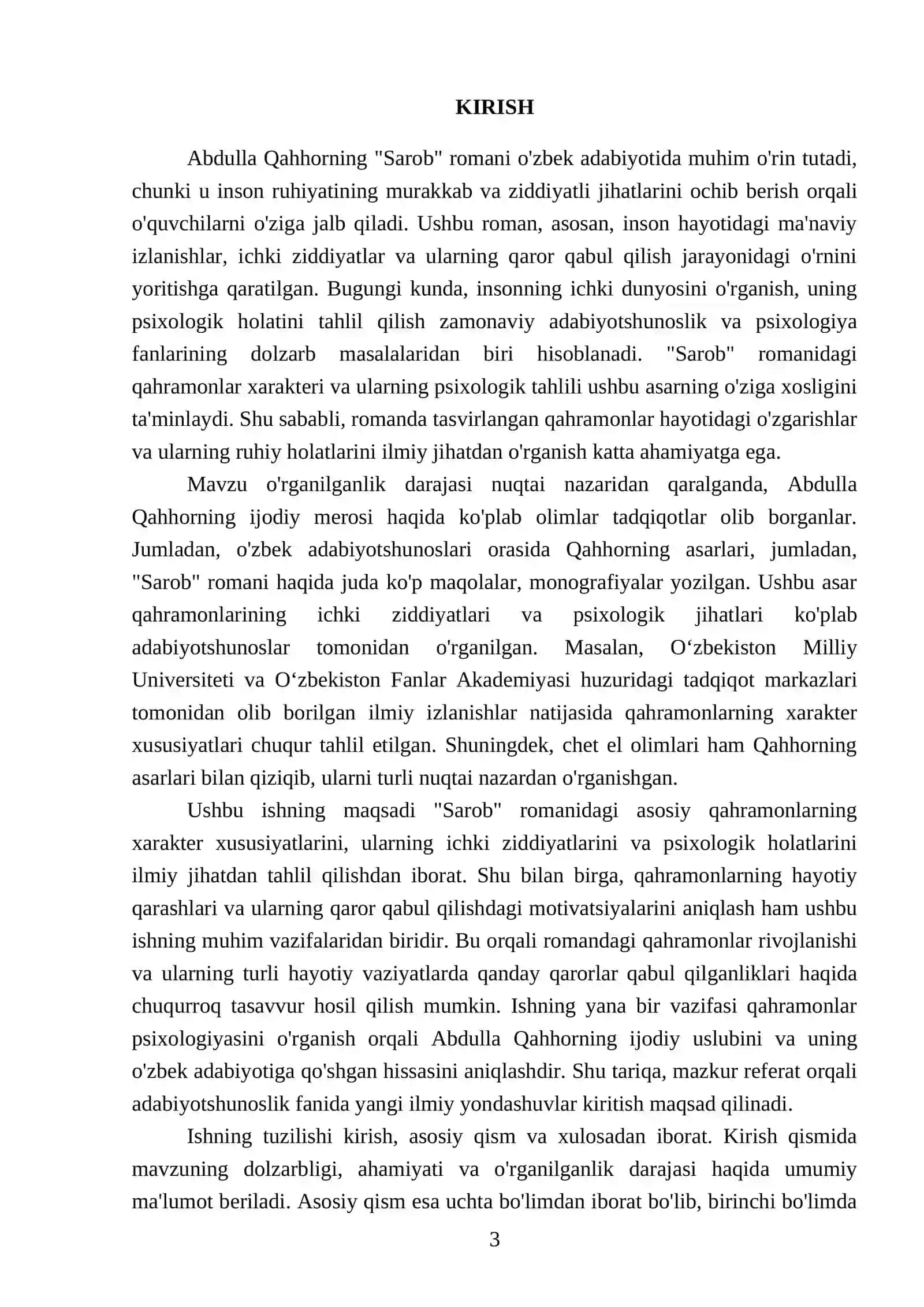 Abdulla Qahhorning "Sarob" romani tahlil qilish qahramonlari xarakteri, psixologiyasini yoritish 3