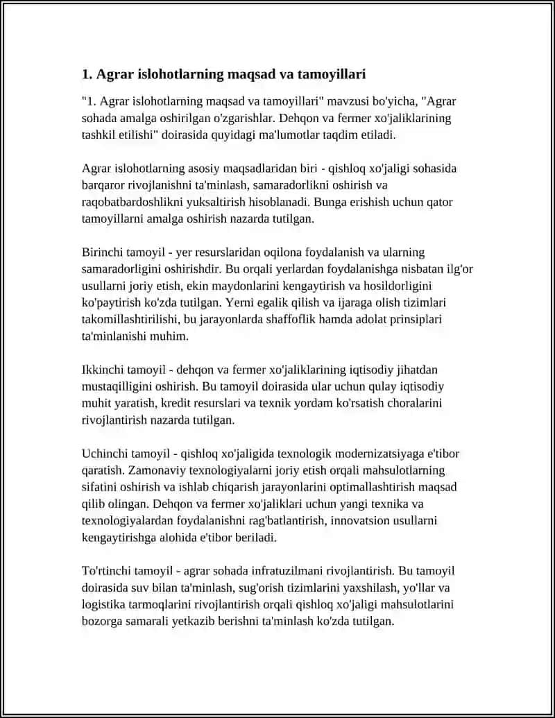 AGRAR SOHADA AMALGA OSHIRILGAN O'ZGARISHLAR. DEHQON VA FERMER XO'JALIKLARINING TASHKIL ETILISHI 3