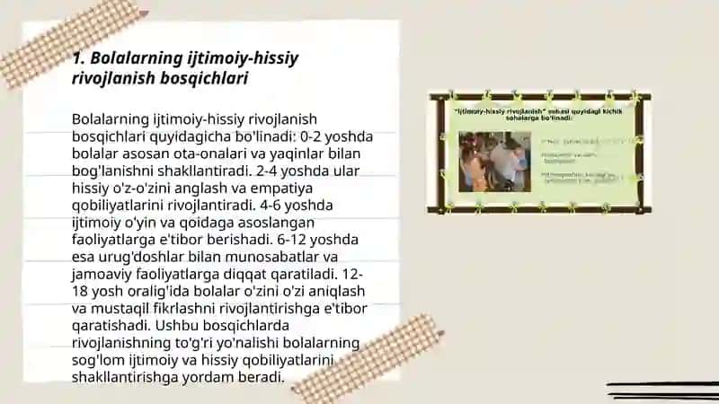 Ilk va 3yoshgacha boʻlgan bolalarning ijtimoiy-hissiy rivojlanishi va unga qoyilgan davlat talablar 3