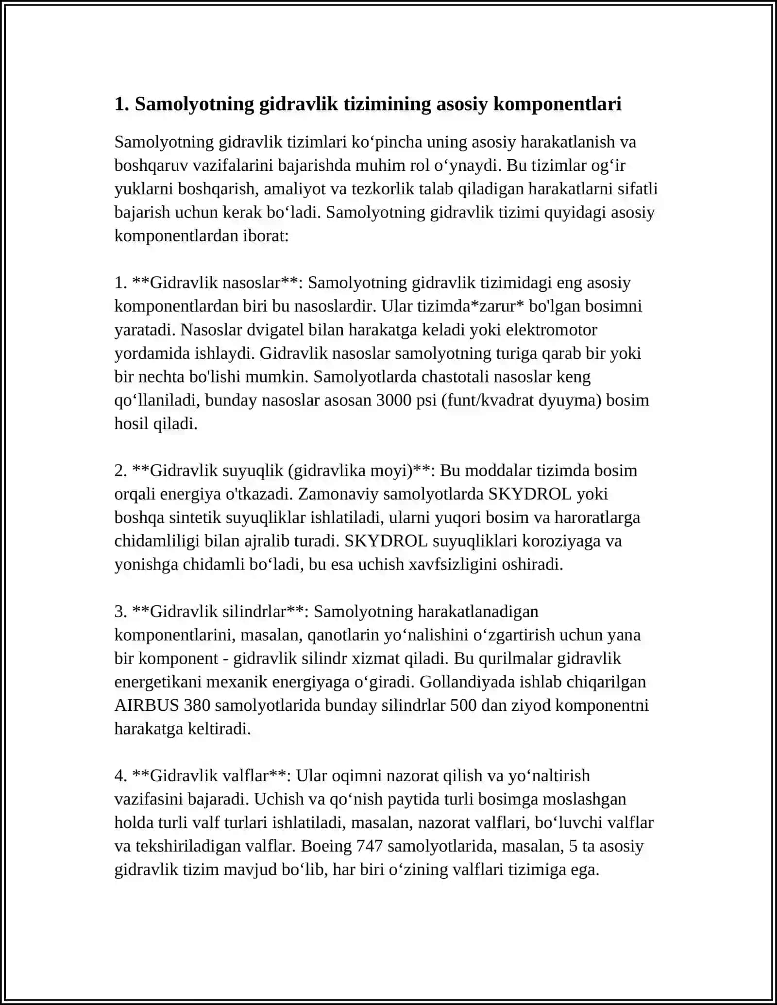 SAMALYOTNI GIDRAVLIK TIZIMINI OʻRGANISH 3