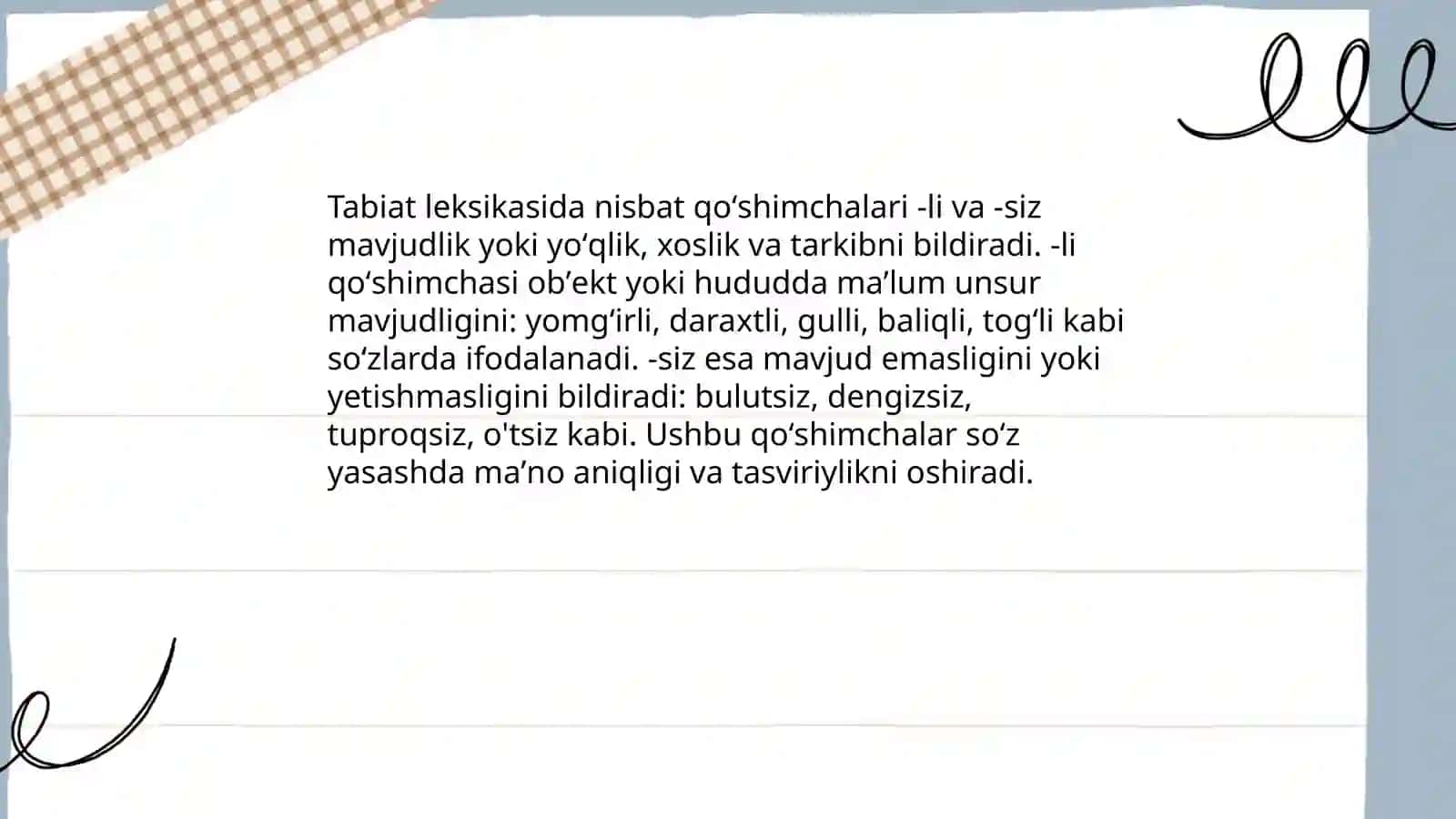 Tabiat va ixtirolar. Nisbat qo'shimchalarining qo'llanilishi 3