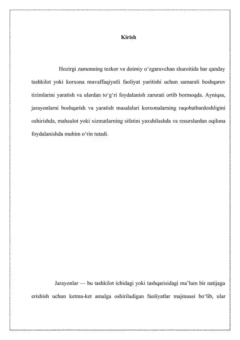 Jarayonlarni boshqarish va yaratish referat 3