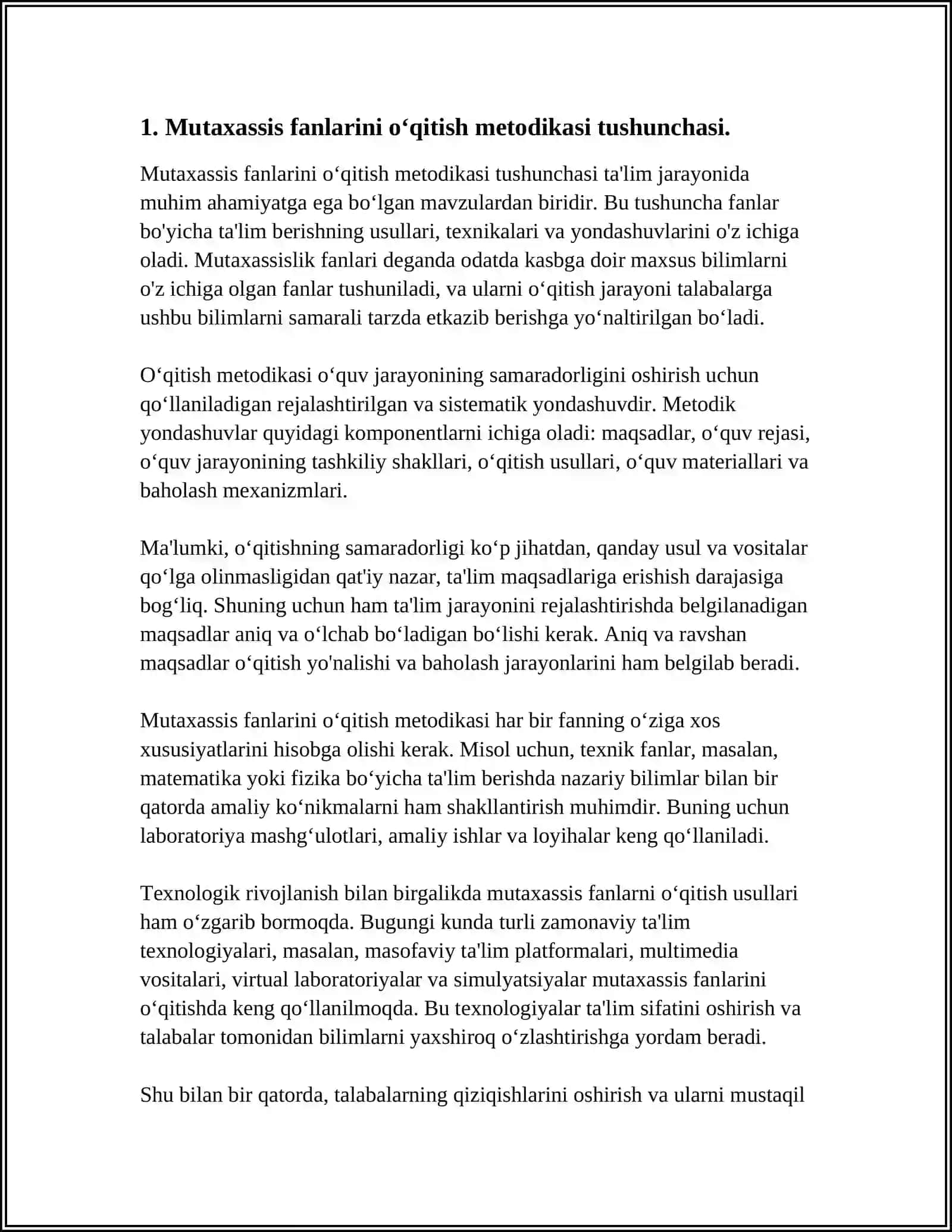 BO‘LAJAK O‘QITUVCHILARNING PEDAGOGIK FAOLIYATIGA TAYYORLASHDA "MUTAXASSIS FANLARINI O‘QITISH METODIKASI" FANINING O‘RNI VA RO‘LI 3