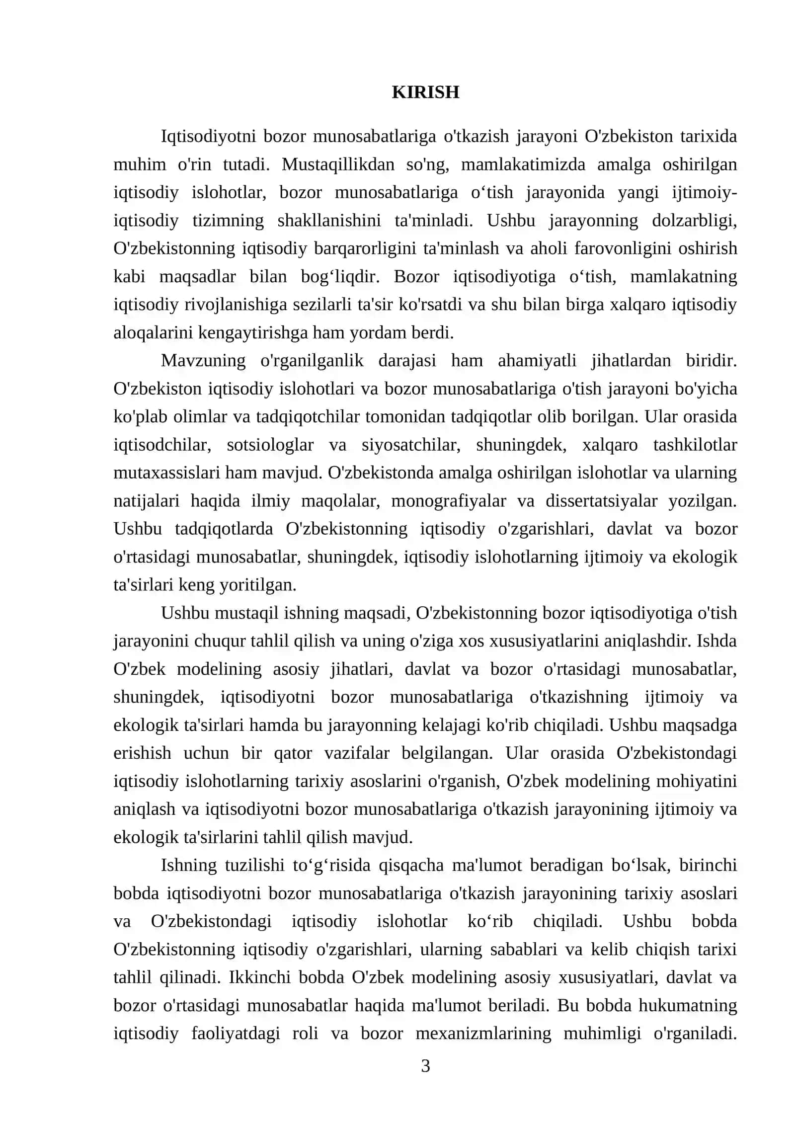"Iqtisodiyotni bozor munosabatlariga o'tkazishning 'o'zbek' modeli" 3