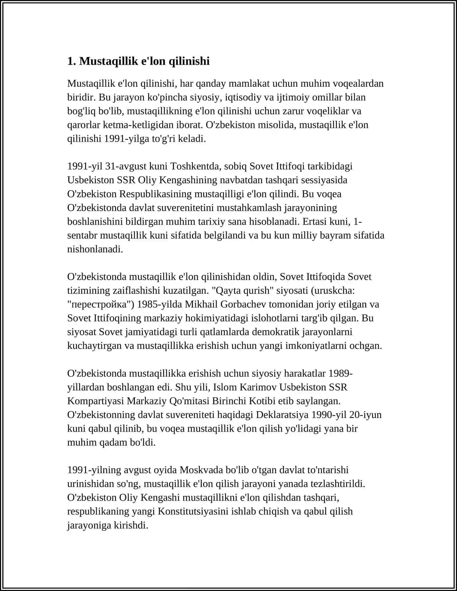 MUSTAQIL ISH Mavzu: OʻZBEKISTONNING YANGI TARIXI 3