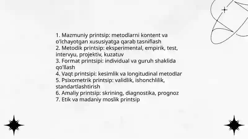 SHAXS PSIXODIAGNOSTIKASIDA QO'LLANILADIGAN METODIKALAR TASNIFI 3