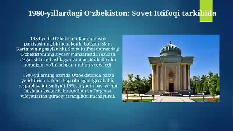 Mustaqillik sari yo'l: O'zbekistonning 1980-1991yillardagi ijtimoiy-siyosiy vaziyati 3