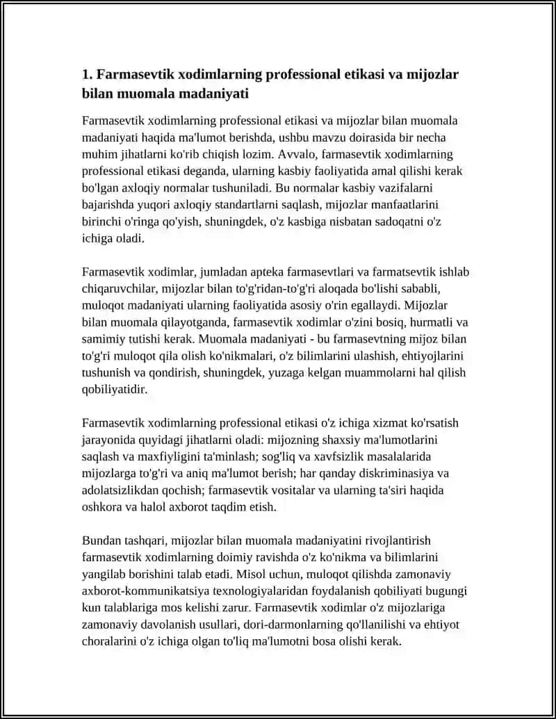 FARMASEVTIK HODIMLAR VA MIJOZLAR O’RTASIDAGI MUOMALA MADANIYATI 3