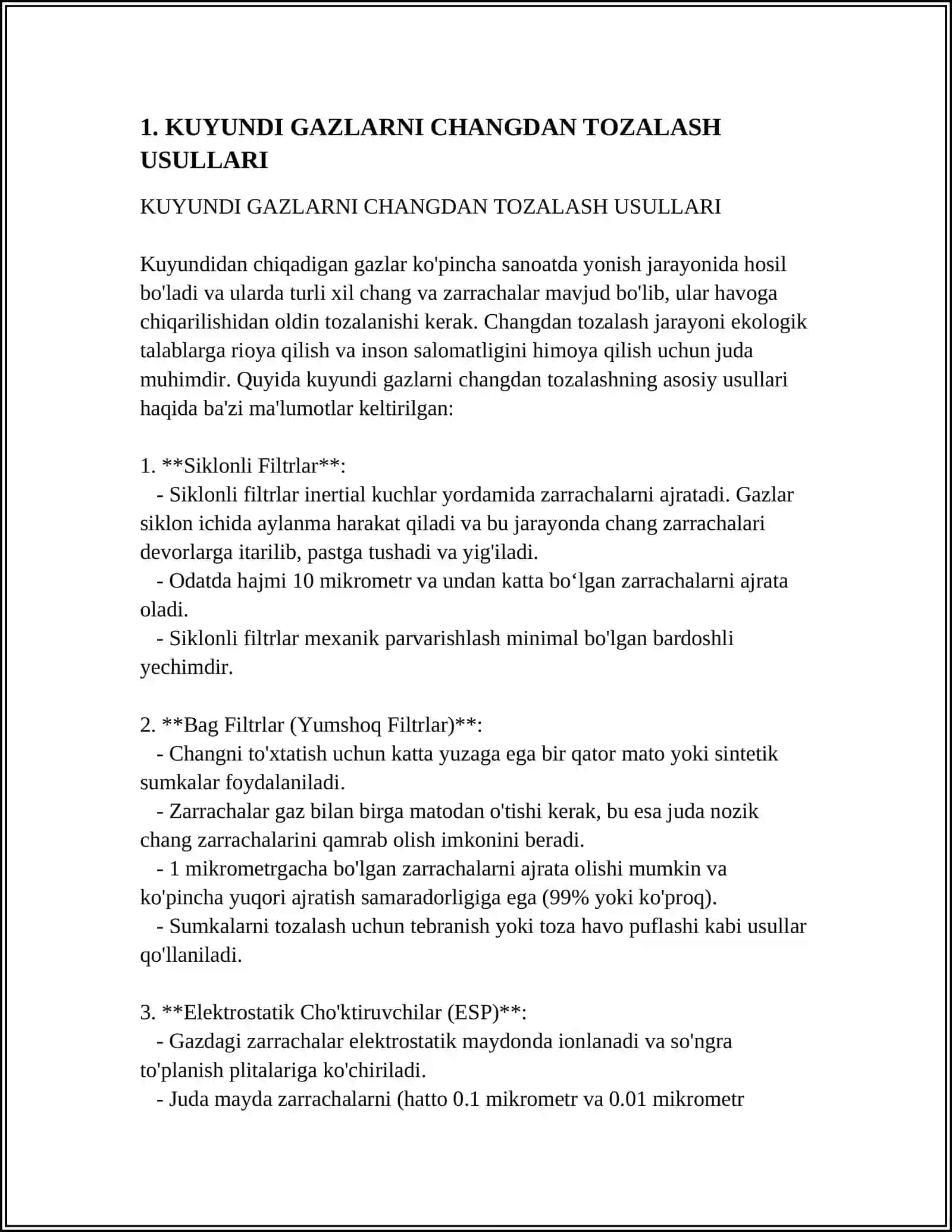 Kuyundi Gazlarini Changdan Tozalash Usullari 3