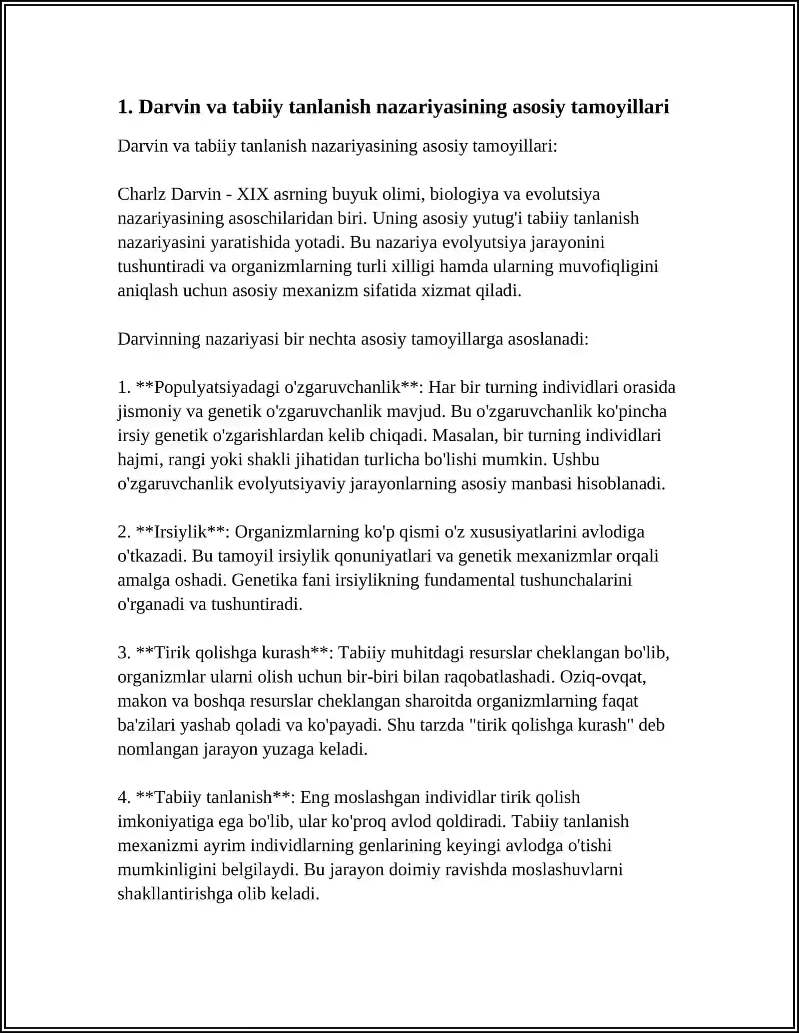 Tabiiy Tanlanish va Yangi Turlarning Shakllanishi Referat 3