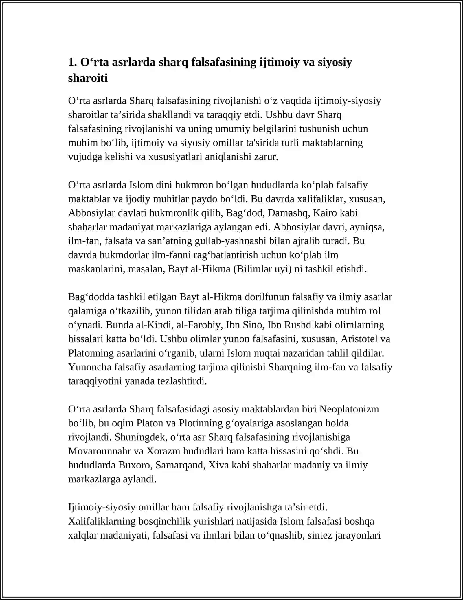 OʻRTA ASRLARDA SHARQ FALSAFASI RIVOJLANISHINING UMUMIY BELGILARI 3