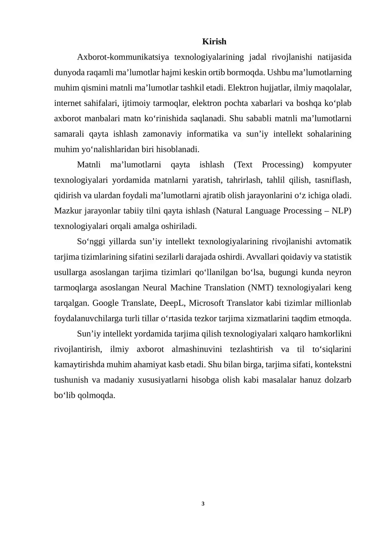 Matnli ma’lumotlarni qayta ishlash va sum’iy intelekt yordamida tarjima qilish texno 3