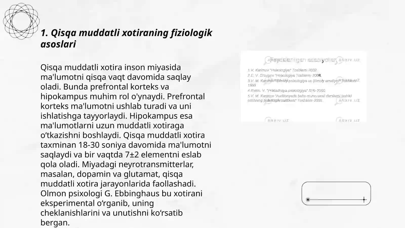 Qisqa va uzoq muddatli xotiraning fiziologik mexanizmi 3