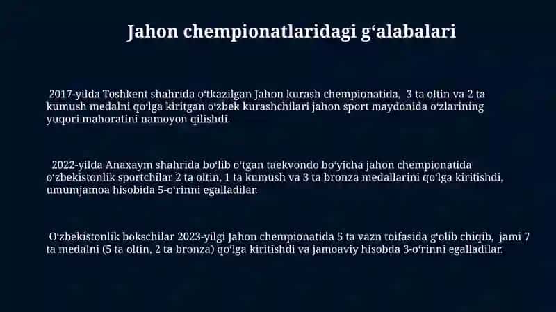 O‘zbekiston sportchilarining yutuqlari 3