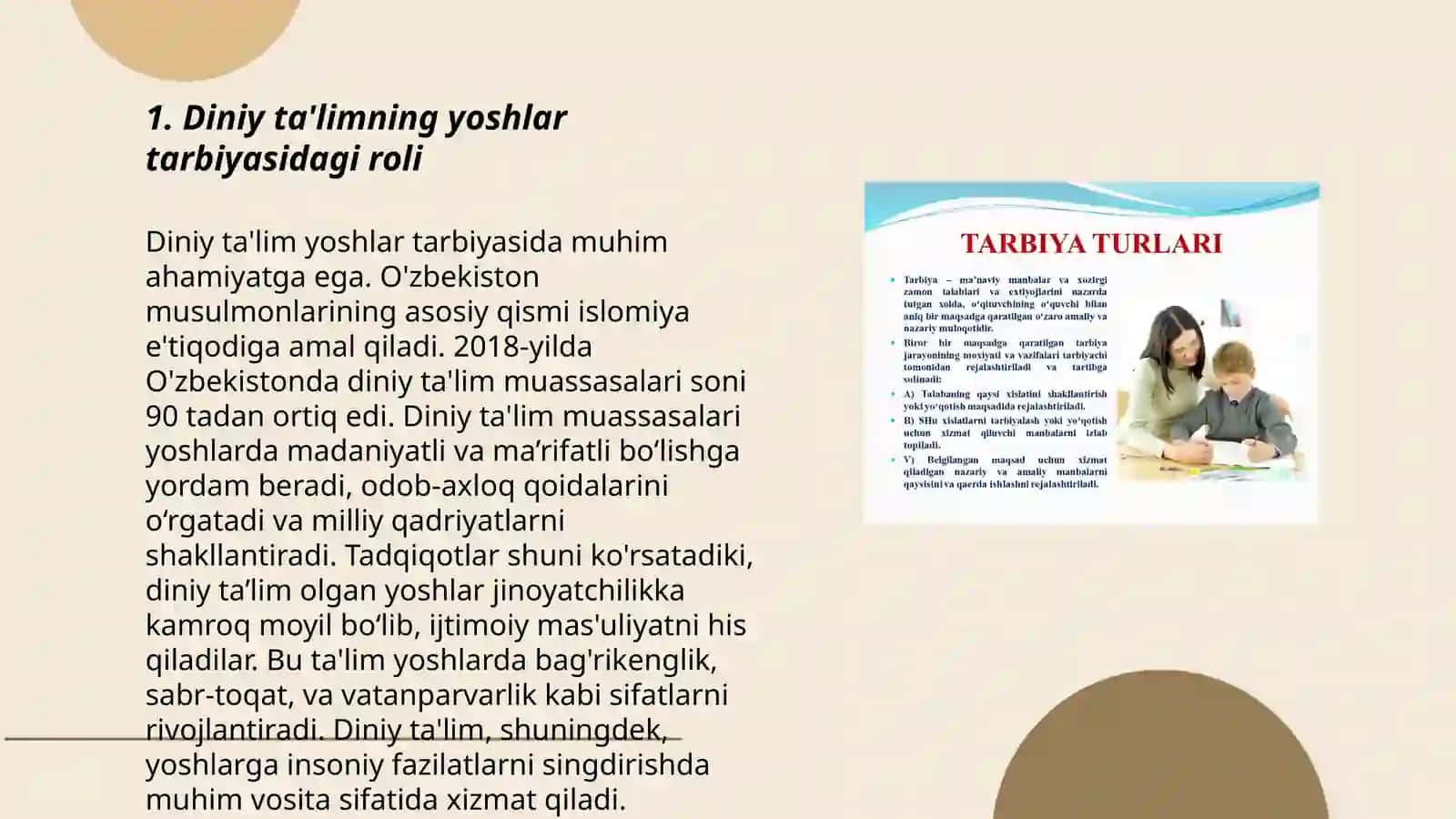 Oʻzbekiston yoshlarining diniy manbalardagi axloqiy tarbiyaga oid goyalarni organishning ahamiyati 3