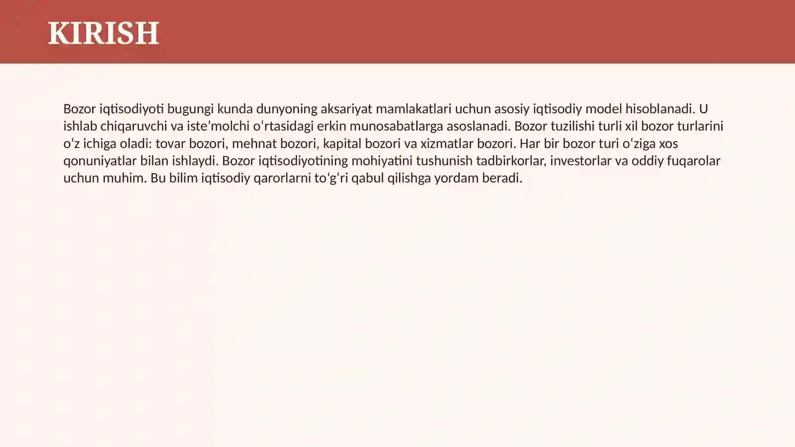 BOZOR IQTISODIYOTINING MOHIYATI VA BELGILARI. BOZOR VA UNING TUZILISHI 3
