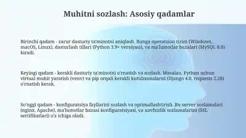 Muhitni tayyorlash va rivojlantirish 3