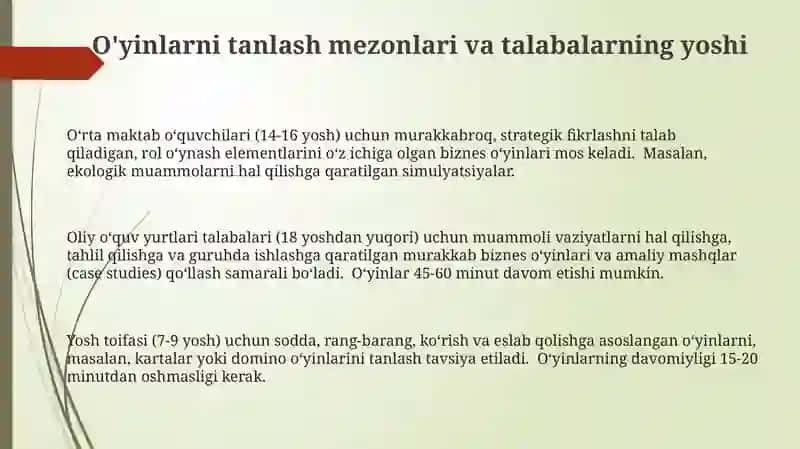 Biologiyani oʻqitishda ijodiy oʻyin ishbilarmonlar oʻyini va oʻyin mashqlaridan foydalanish 3