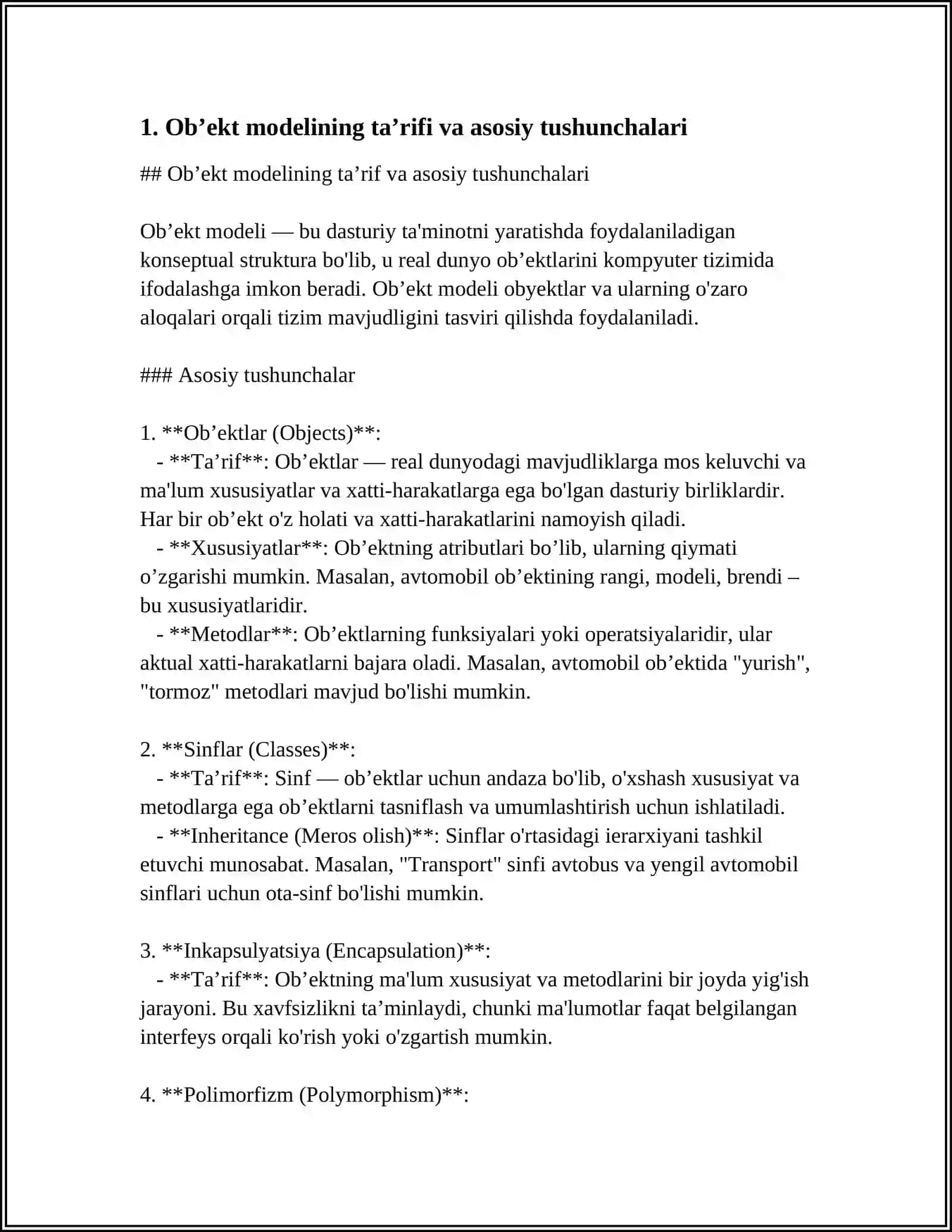 OB’EKTNING RELYATSION, IYERARXIK VA SEMANTIK MODELLAR ASOSIDA ISHLAB CHIQISH VA BIR-BIRI BILAN TAQQOSLASH 3