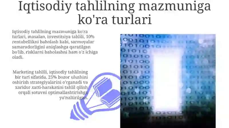 Iqtisodiy tahlil ni mazmuniga davriga obyekti va subyeklariga koʻra turlari 3