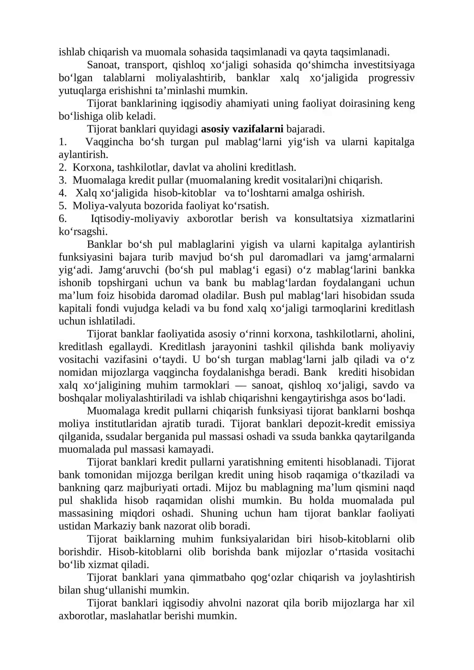 Tijorat banklari, ularning vazifalari va funksiyalari 3