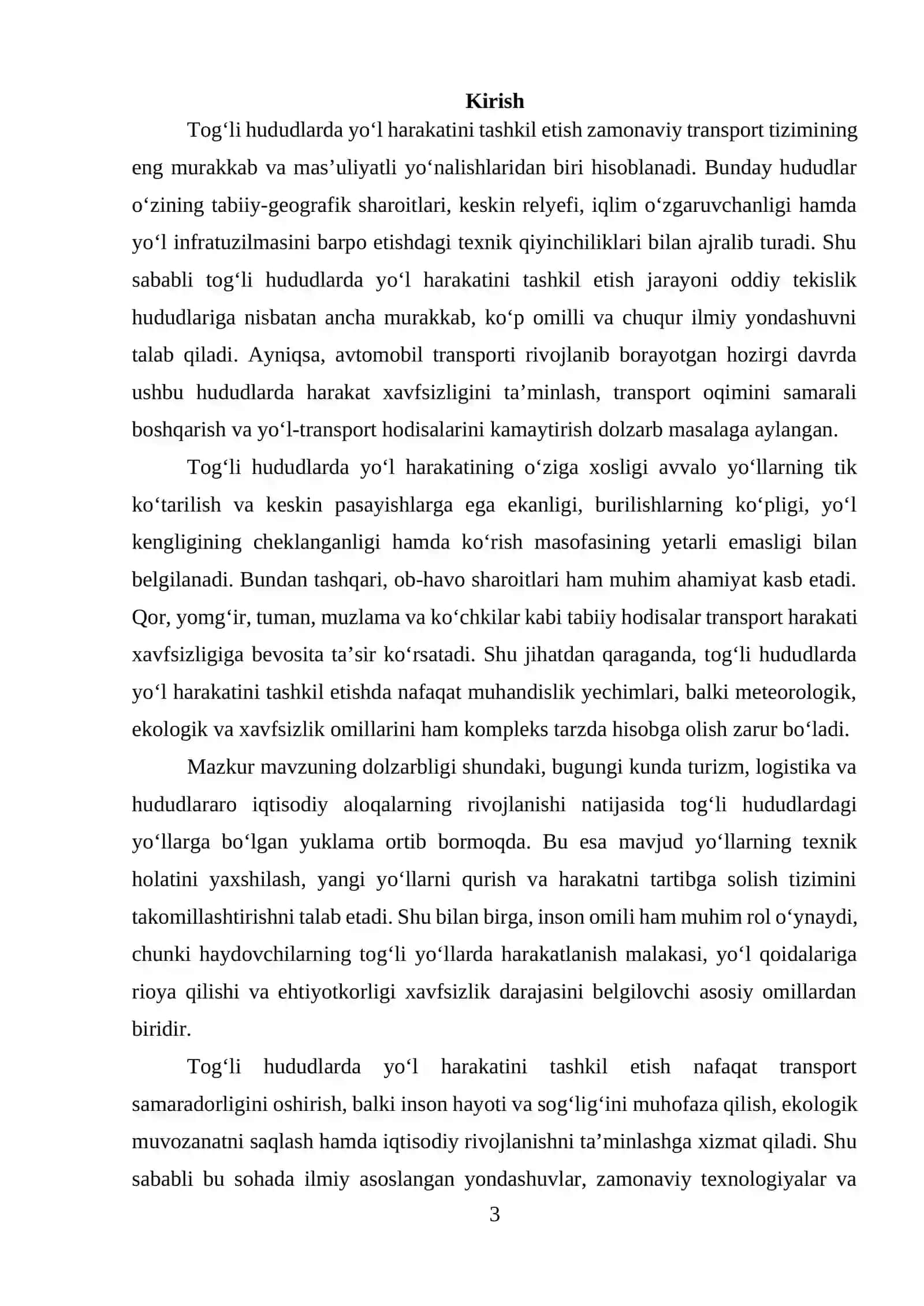 Tog‘li hududlarda yo‘l harakatini tashkil etishning nazariy asoslari 3