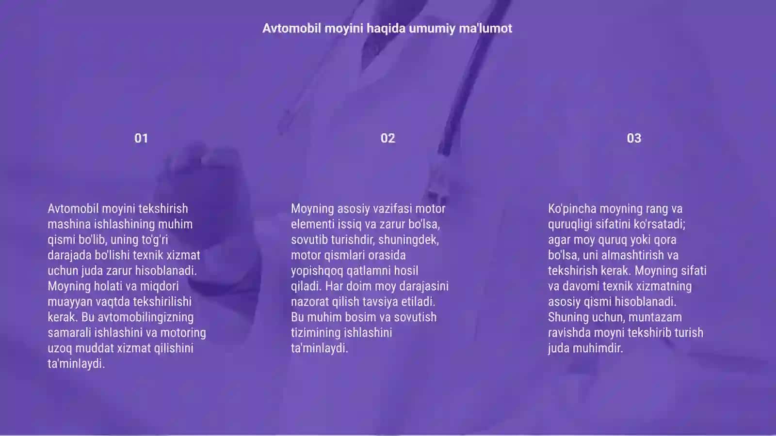 Avtomobil moyini tekshirish 3